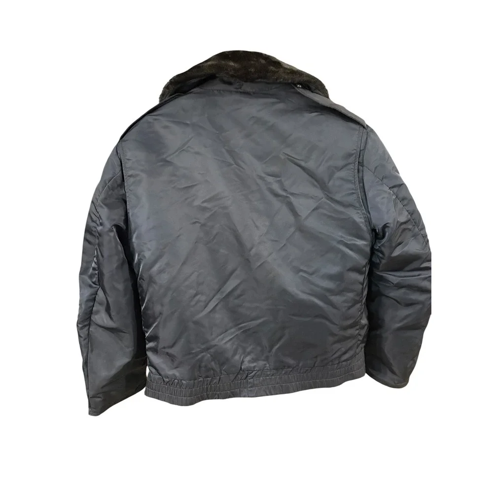 Vintage Blauer Ceiling Zero Bomber Jacket Navy Blue Faux Fur Collar Mens 42R USA